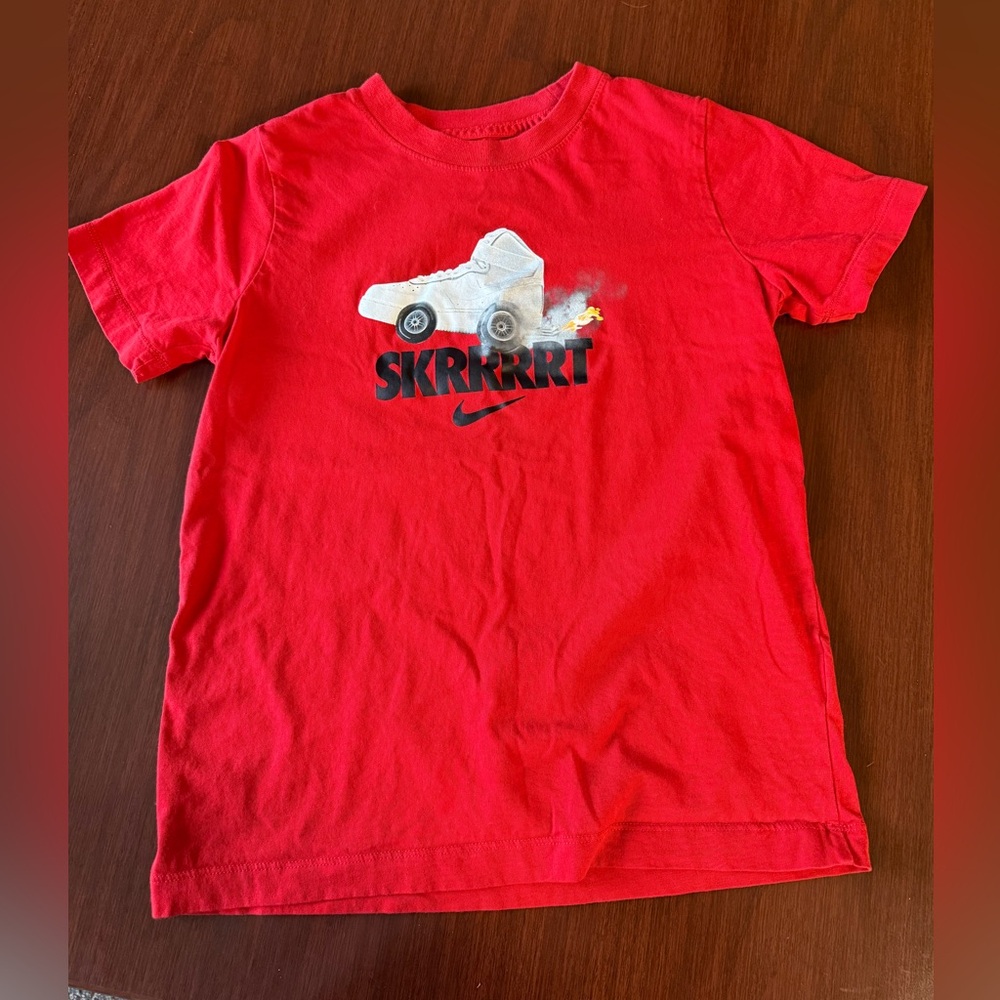 Nike Red Kids Short Sleeve 'SkrrrRt' Sneaker Graphic Tee